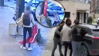 Beylikdüzü'nde Türk bayrağını indiren şüpheli hızla yakalandı.